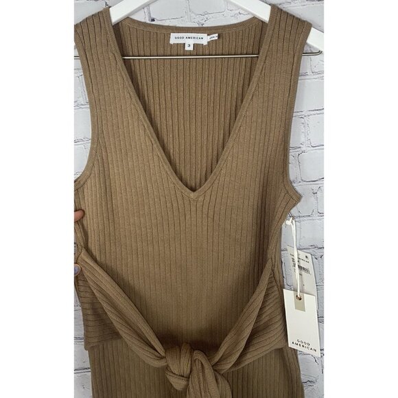 NWT GOOD AMERICAN Womens' Taupe Ribbed Sleeveless Sweater Dress Size 3 $149. - Picture 2 of 9